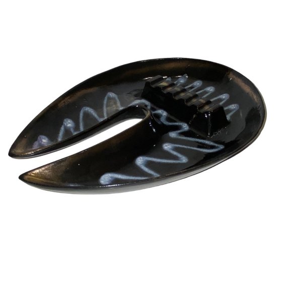 Vintage Mid-Century Modern Black Ashtray Trinket Dish ESD Japan Glazed Pottery - Picture 2 of 7